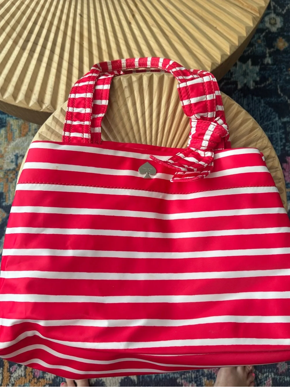 Kate Spade Flatiron Maryanne Striped Tote Geranium Red White